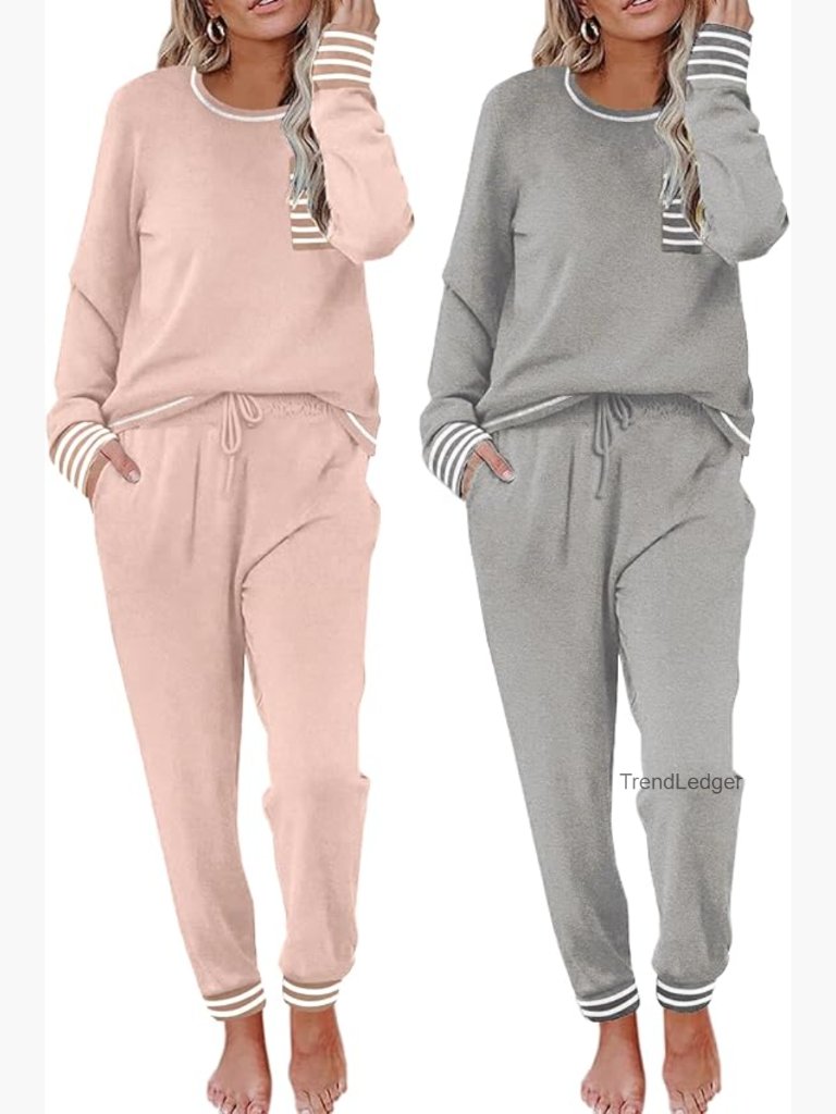 2 Pack Long Sleeve Pajama Sets Soft Lounge Wear With Pockets